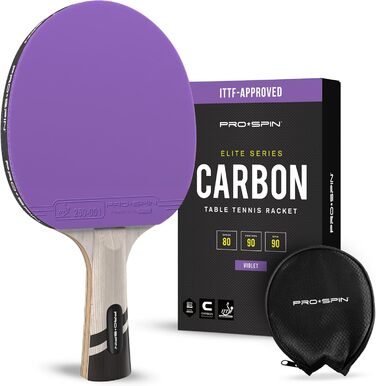 Тенісний стіл PRO SPIN - Carbon Profischläger, преміум якість, чудова точність, гума Spin, товщина губки 2.0 мм, захисний чохол, фіолетовий (1 шт.)