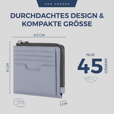 Шкіряний RFID картхолдер VON HEESEN з наппа-шкіри для чоловіків та жінок, 9 відділень, горизонтальний (Світло-блакитний)