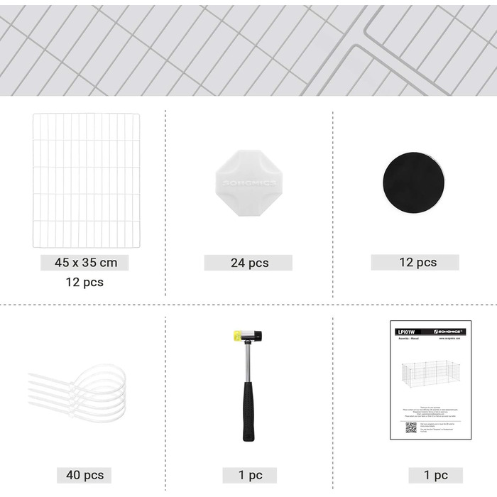 Клітка для дрібних тварин SONGMICS LPI01H, металева, 143 x 73 x 46 см, біла