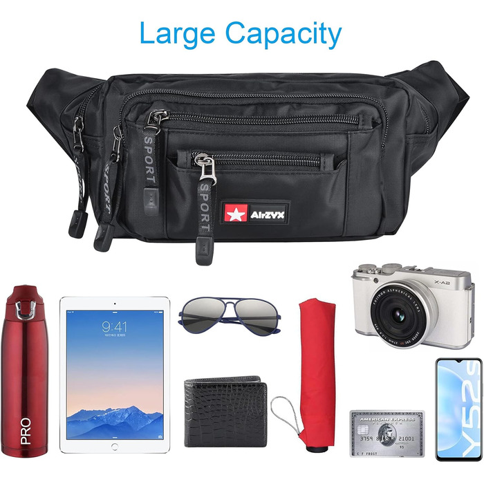 Водонепроникна поясна сумка-бананка для чоловіків та жінок. Чорна, з блискавкою, для подорожей, піших прогулянок та активного відпочинку на природі.