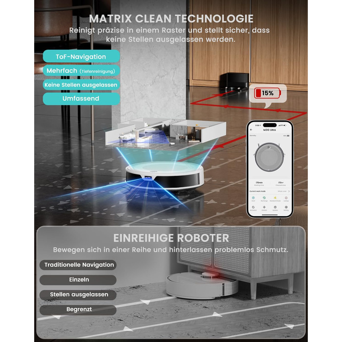 Робот-пилосос LEFANT M2 з функцією миття, 6000Pa, LiDAR-навігація, зони заборони, керування через APP/Alexa, для шерсті тварин, килимів та твердих підлог (M310 Ultra-W)