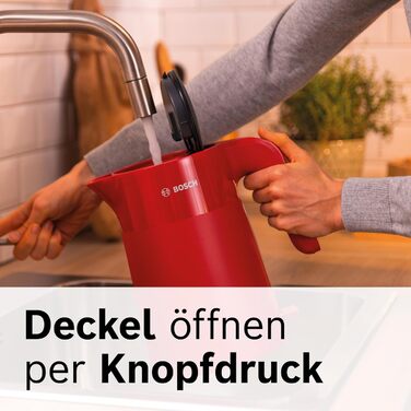 Електричний чайник Bosch MyMoment TWK2M164 з автоматичним відключенням, захистом від перегріву, показом кількості чашок, знімним фільтром від накипу, захистом від сухого кип'яття, функцією зупинки пари, об'єм 1,7 л, потужність 2400 Вт, матовий червоний