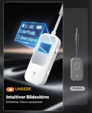 Bluetooth-трансмітер та ресивер Nulaxy BR08 з дисплеєм для навушників та AirPods, червоний
