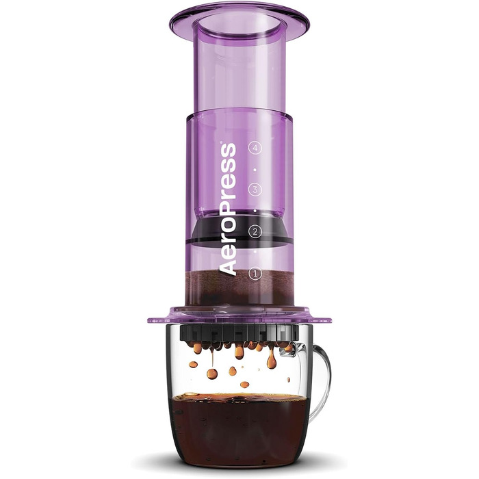 AeroPress Clear Violett – Прес для кави 3-в-1, френч-прес, еспресо, портативна кавоварка для подорожей і кемпінгу, фіолетова