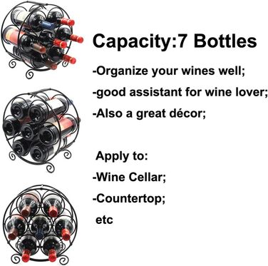 PAG Wine Rack Metal Freestanding Floor Bottle Rack, Decorative Bottle Holder Stand for Kitchen/Floor/Bar, (Black, 7 Bottle)