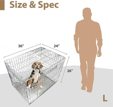 Клітка для собак Ellie-Bo, для малих та великих собак, складана, для цуценят, металева годівниця, 2 срібні двері, велика (91 x 61 x 66 см), срібляста