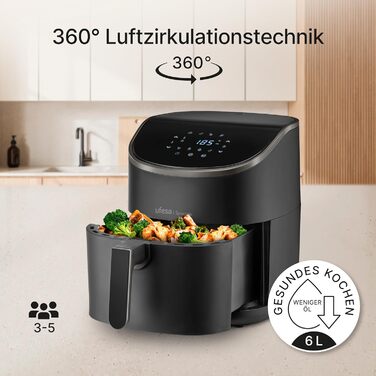 Фритюрниця Ufesa Phantom AF5000 з гарячим повітрям, 5L, Wi-Fi, LED-дисплеєм, 1500W, ексклюзив від Amazon, з функцією приготування на пару (6L)