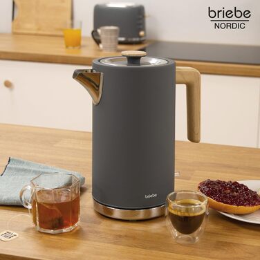 Тостер Briebe Nordic Set з водоваркою 1.7л, 2 відділення, 6 режимів підсмажування, сірий, BPA-free