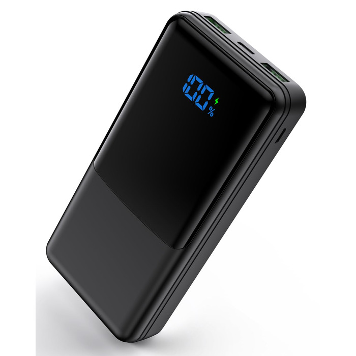 Повербанк 27000mAh з швидкою зарядкою USB-C PD 20W, зовнішній акумулятор для iPhone та Samsung з LED-дисплеєм, 2 входи та 3 виходи, чорний