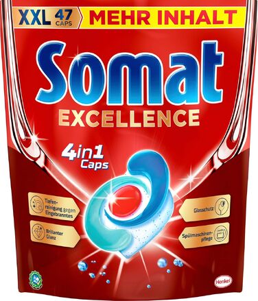 Капсули для посудомийних машин Somat Excellence 4in1, для ідеального очищення та блиску, підходять для Eco-режиму та низьких температур, 141 шт.