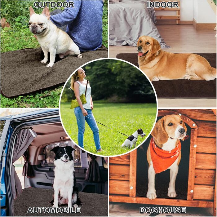 Килимок для собак Outdoor водонепроникний 100x70 см, миючий, для подорожей та кемпінгу, з сумкою та видаленням шерсті, теплий, великий, для собак та котів (зелений, вовна)