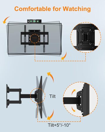 Настінне кріплення для телевізора WHYFONE поворотне, 26-65 дюймів, VESA 400x400, до 45 кг, з подвійним плечем
