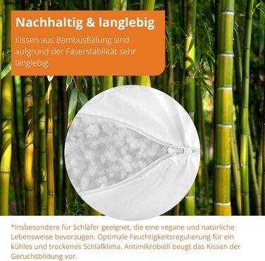 Sleepling Pillow, Bamboo 80 x 80 cm, Cover 100% Cotton quilted with 100% Viscose (Bamboo Fiber), 350 gr. Fill Weight, Ökotex certified, Washable, White