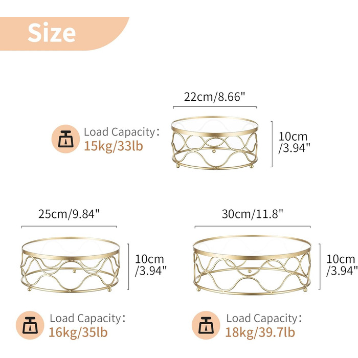 NUPTIO Тортниця кругла: металева підставка для тортів та тістечок 30 см з акриловою платформою для весілля, дня народження, дитячого свята, декорування