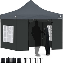 VOUNOT Gazebo 3x3m Waterproof, Stable, Winter-Proof, Pop-Up Folding Gazebo with 4 Side Walls and 4 Sandbags, Party Gazebo, Folding Garden Tent, Party Tent, (Grey)