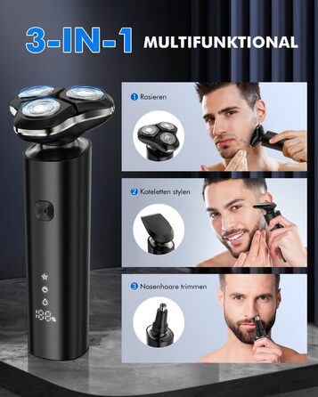 Електричний чоловічий бритва ETROBOT 3-в-1, IPX7, вологостійкий, для сухого та вологого гоління, з магнітною головкою та зарядкою USB-C