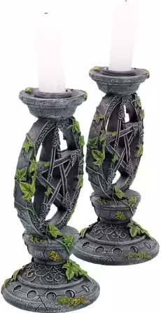 Nemesis Now B2539G6 Wiccan Pentagram Candle Holder Set with 2 Candle Holders, 15 cm, Black Resin