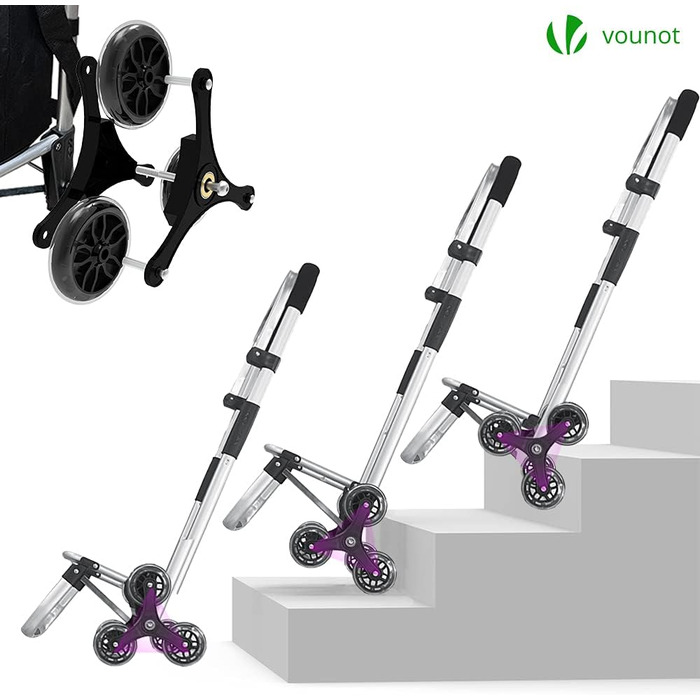 Тролей для покупок Vounot з алюмінію, для підйому сходами, складаний, з 6 колесами та відділенням для охолодження, водовідштовхувальний, 58L, чорний