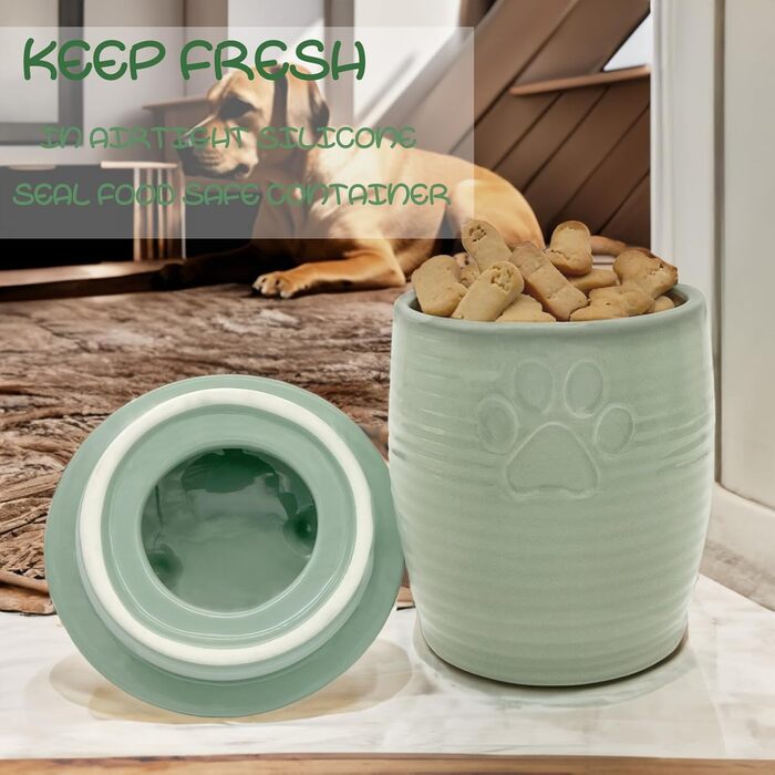Контейнер для собачих ласощів великого об'єму, герметичний, керамічний, зелений