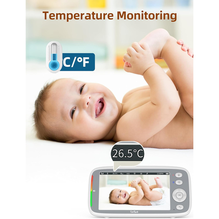 Дитячий відеоняня TakTark з камерою, 5'' IPS екран, поворот 300°, VOX, двосторонній зв'язок, нічне бачення, контроль температури