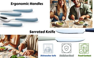 EXZACT 24-Piece Cutlery Set - Stainless Steel with Vividly Colored Plastic Handles - Comfortable to Hold - 6 x Forks, 6 x Knives, 6 x Dinner Spoons, 6 x Teaspoons (Mixed Color x 24)