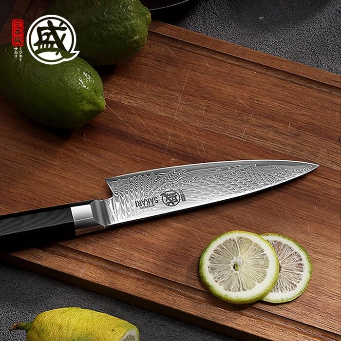 Кухонний ніж для шеф-кухаря MITSUMOTO SAKARI Gyuto, порошковий сталь VG-Pro, чорна ручка, 14 см, Японія