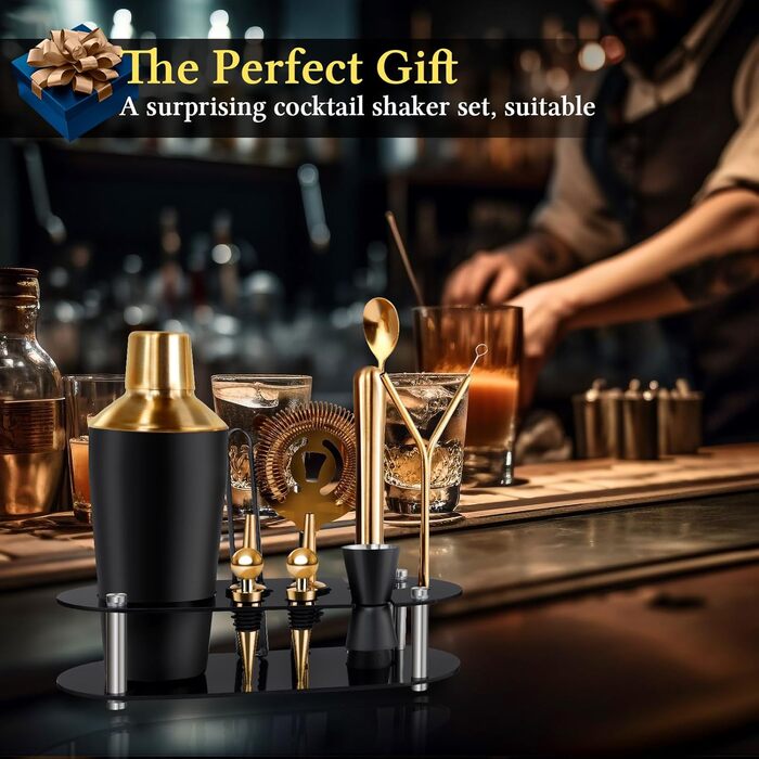 Коктейльний набір 14 предметів з підставкою, 700 мл, золотий – для барменів та початківців