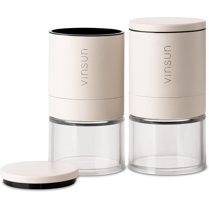 Набір з 2 мельниць для солі та перцю Vinsun - керамічний механізм, регульовані, ручні, нержавіюча сталь, кремово-білі