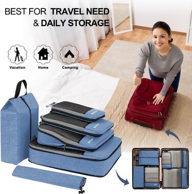 Набір компресійних органайзерів для подорожей (6 шт., блакитний)