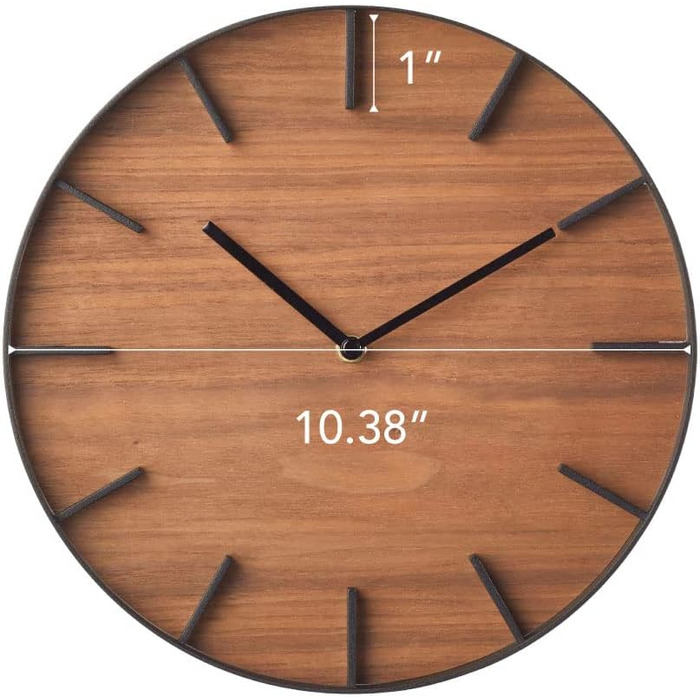 Yamazaki 4108 RIN Wall Clock, Black, Steel/Plywood, Minimalist Design, 26.5 x 4.2 x 26.5 cm (LxBxH)