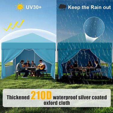 Devoko Gazebo, 2x2 Gazebo Waterproof Stable Winterproof, 3-Height Adjustable, Folding Gazebo UV Protection 50+, Folding Tent Foldable, Gazebo with Carry Bag, For Garden Outdoor Camping, (3*3m 4 Side Walls, Blue)