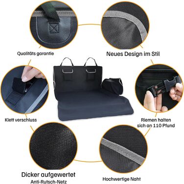 Захист для багажника автомобіля для собак з боковим захистом, ультралегкий та водонепроникний (105x185 см), універсальний для SUV/Kombi/малих автомобілів, міцна собача ковдра з покращеним клямром