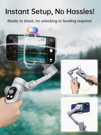 Стабілізатор для смартфона AOCHUAN 3-осьовий з RGB-підсвічуванням, для iPhone/Android, з функцією трекінгу обличчя, комплект Smart X Pro (Сірий)