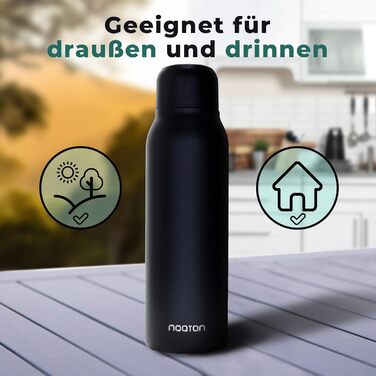 Naturaq Schwarz 600 ml, UV-C, Water Purifier, Self-Cleaning Stainless Steel Insulated Water Bottle, Thermos, Lightweight, for Camping, Hiking, Travel