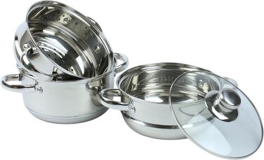 Пароварка Karl Hausmann 2.4L з нержавіючої сталі, 18 см, срібна. Ідеальна для приготування на пару, включає вставку для приготування картоплі та інших овочів. Підходить для індукційних плит.