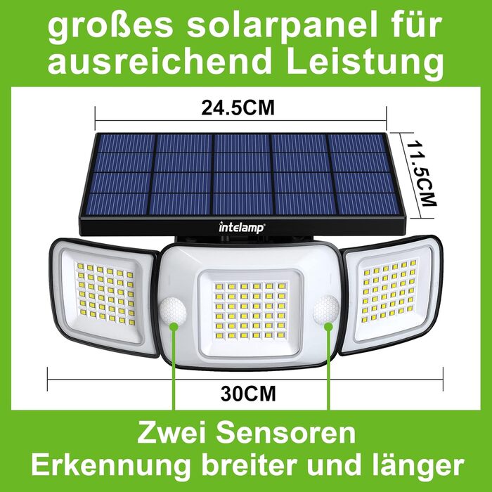 INTELAMP Solar Lights for Outdoors with Motion Sensor, 6000 mAh Outdoor Solar Lights 108 LED Solar Lamp Outdoor Ideal for Patio, Porch, Garage, Yard, Streets, IP65 Waterproof