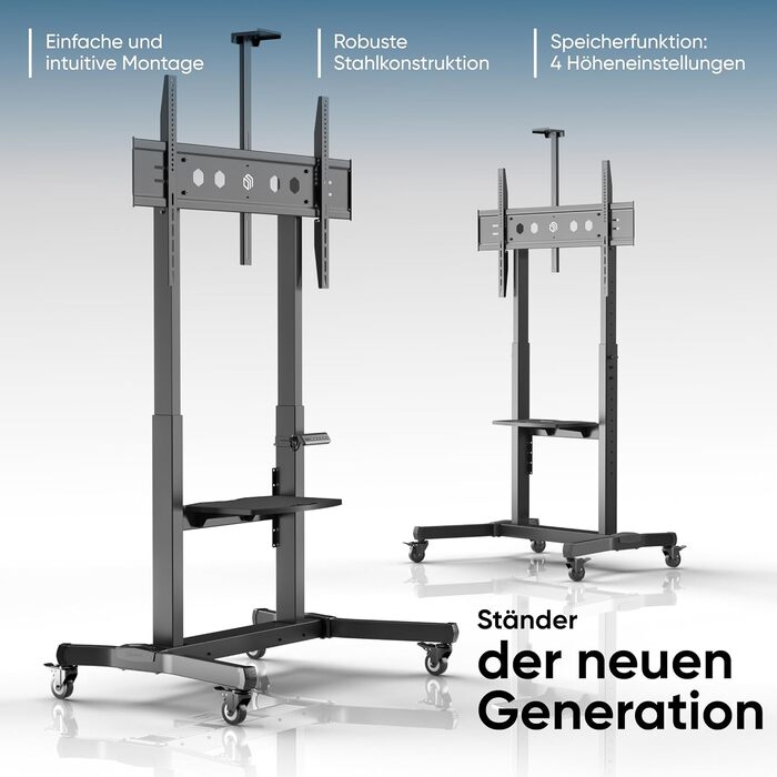 ONKRON Electric TV Stand with Wheels - Adjustable Height, 50-100 Inch TVs, 130kg Capacity, VESA 1000x600 - Black