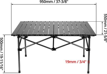 Складний стіл QWORK® для кемпінгу, подорожей, пікніка 95x55x50 см, чорний