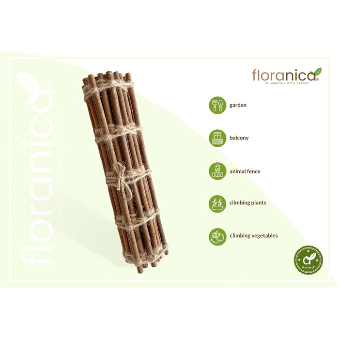 Floranica Climbing Plant Support Rank Grid - Length 150cm, Width 50cm. Made of natural willow, with ecological twine and a jute bag. Ideal support for roses, climbing plants, vegetables, and vines.