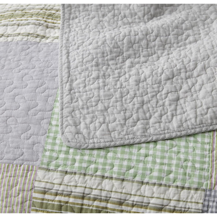 Комплект ковдр Chezmoi Collection Quinn: 3 шт. з квітковим візерунком гібіскуса, смугастий, з бавовни, легко переться – легка двостороння ковдра, розмір Queen (Плед Candy Patchwork Зелений Сірий)