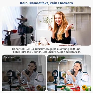 LED настільна лампа SIBI LIGHTING з жестами, 7W, 38 см, регульована яскравість, для роботи, навчання, ігор, білий