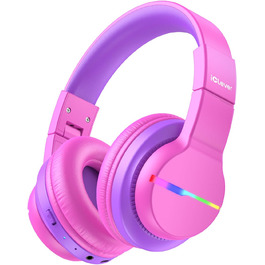 iClever Бездротові навушники для дітей з LED-підсвіткою, Over-Ear, Bluetooth 5.2, мікрофон, BTH12 Рожевий/Фіолетовий