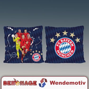 Двостороння подушка FC Bayern München 40x40 см з гравцями (Neuer, Kane, Müller, Tel) – декоративна подушка для дивана й ліжка, футбольний сувенір, ідеальна для фанатів, сумісна з постільною білизною ФКБ