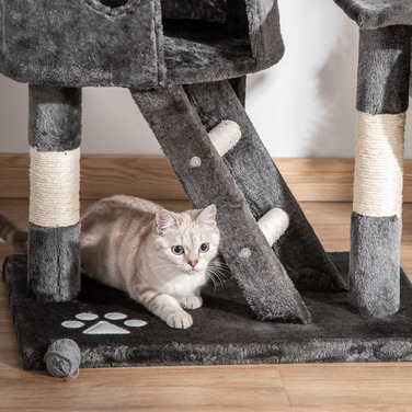 PawHut котячий комплекс для котів висотою 240-260 см, підходить для великих котів, котячий будиночок з мотузки сизалю в темно-сірому кольорі для ігор та відпочинку.