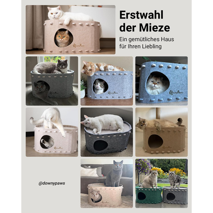 Будиночок для котів з фетру, лежанка для котів, затишна кімната для котів, 58 x 33 x 30 см, ігровий Peek-a-Boo, зимовий, захист кігтів, бежевий, 1 шт.