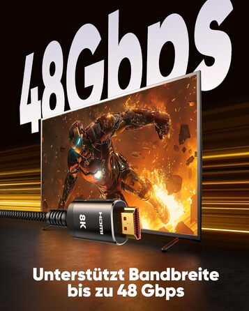 HDMI 2.1 Кабель SNOWKIDS 3 метри (2 шт.), 8K 10K, 48Gbps, Highspeed, HDR, HDCP 2.2/2.3, сумісний з RTX 3080, PS5, X-Box, проекторами, чорний