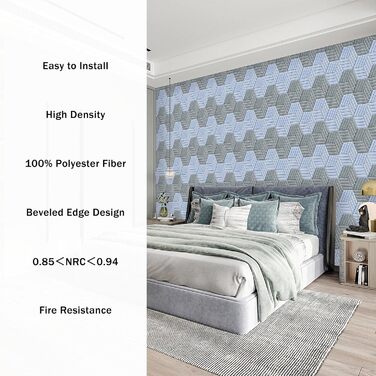 Акустичні гексагональні панелі SHJADE самоклеючі, шумоізоляційні стінові плитки (білі), 12 шт, 35.6 x 30.5 x 0.4 см