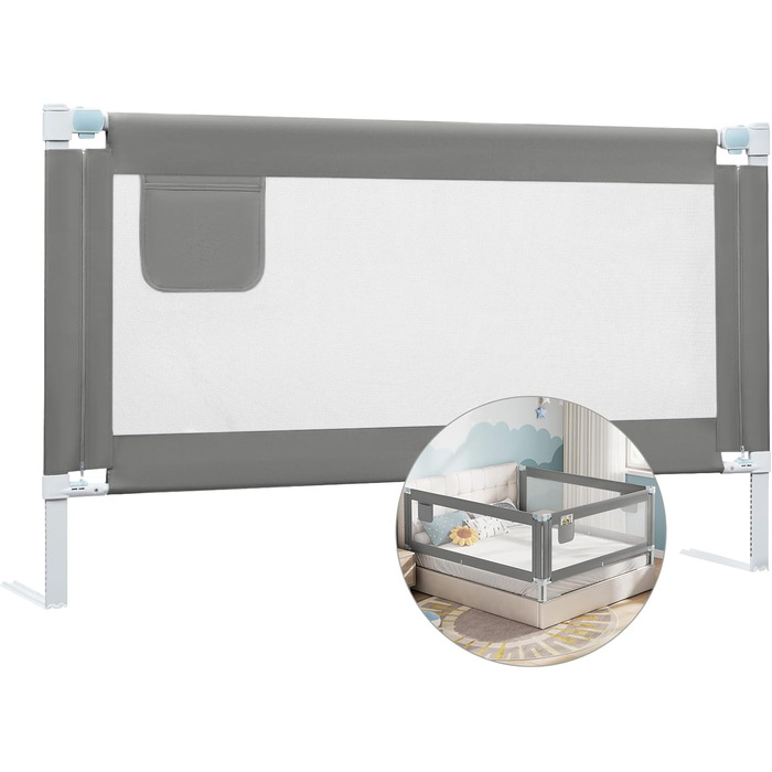WOLTU Bed Rail, Bed Protection Rail for Children's Beds & Adult Beds, Retractable Child Bed Rail 180 cm, Fall Protection Height Adjustable 69-87 cm, Dark Grey 180cm Dark Grey