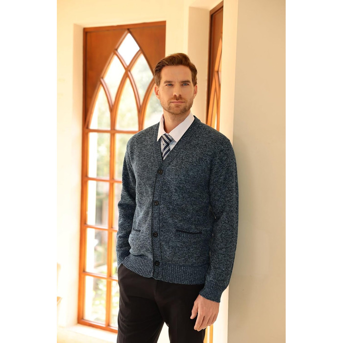 Чоловічий в'язаний кардиган Allthemen з V-подібним вирізом, з підкладкою та ґудзиками, грубий в'язаний светр, тепла перехідна куртка для чоловіків (4XL, сірий+блакитний)