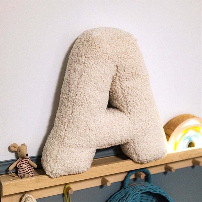 Throw Pillow with Arabic Numerals, Alphabet Letters, Cute Plush - Decorative Pillow for Bedroom, Sofa, Bed, Floor, Car, Living Room (L)